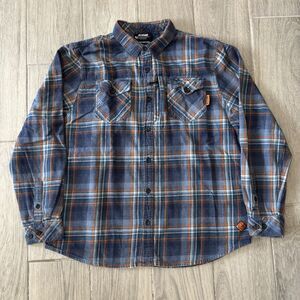 Off The Grid Destroyer Flannel Shirt Mens XXL Blue Plaid Button Up